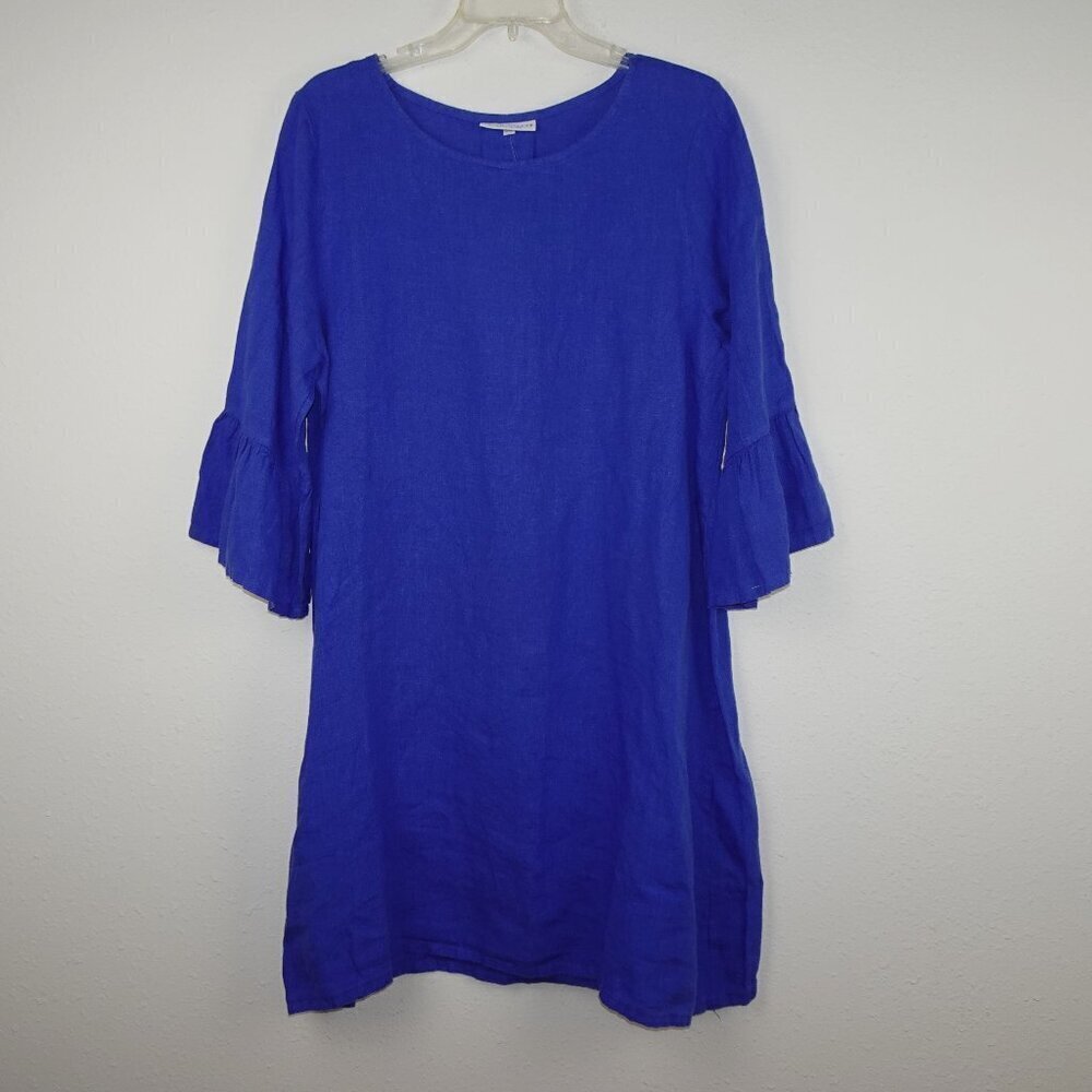 Bryn Walker Linen Dress Women's Size M Blue Bell Sleeve Lightweight